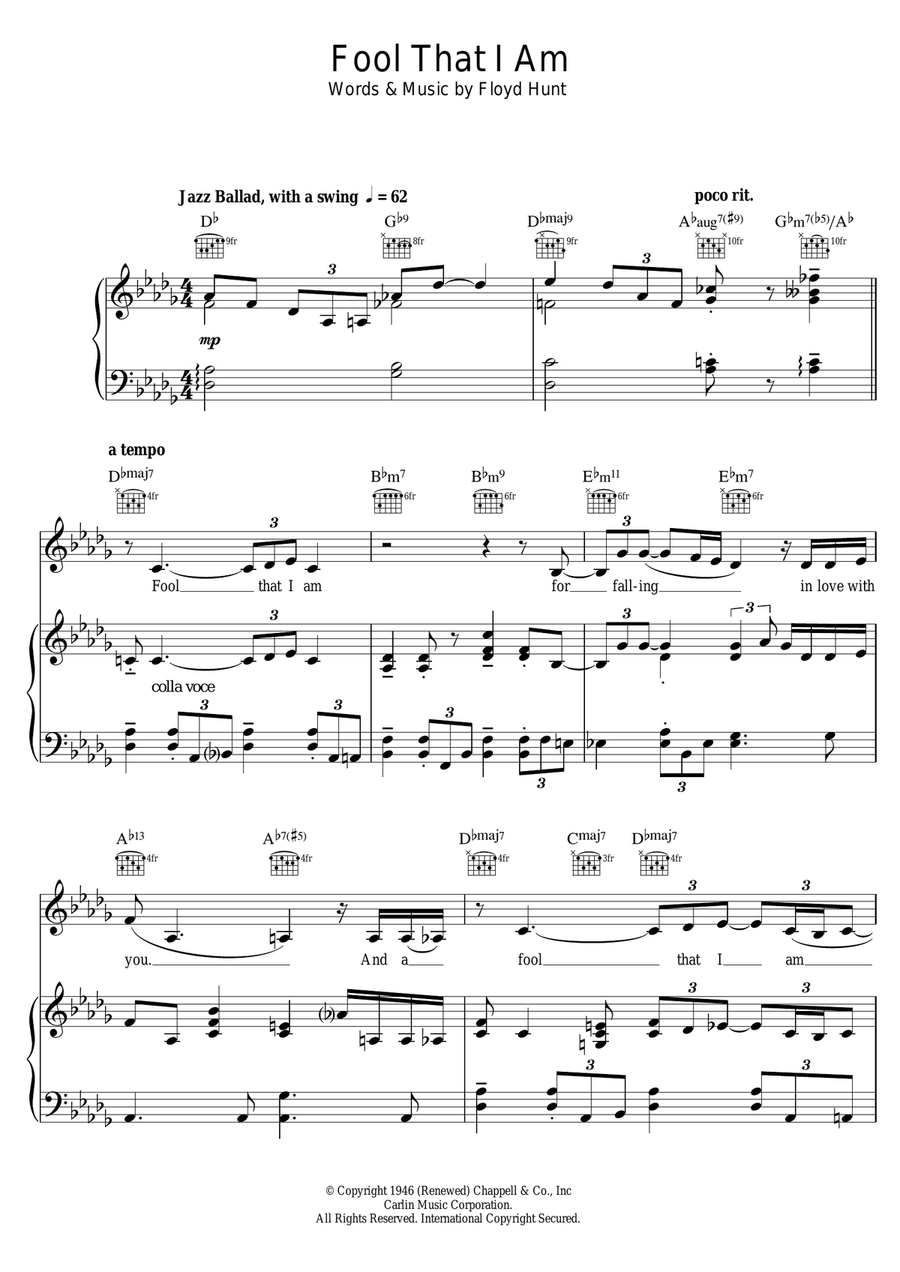 Fool That I Am Piano, Vocal, Guitar scores gallery preview page 1