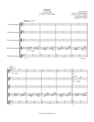 Canon (Pachelbel) (Bb) (Saxophone Quintet - 2 Alto, 2 Tenor, 1 Baritone)