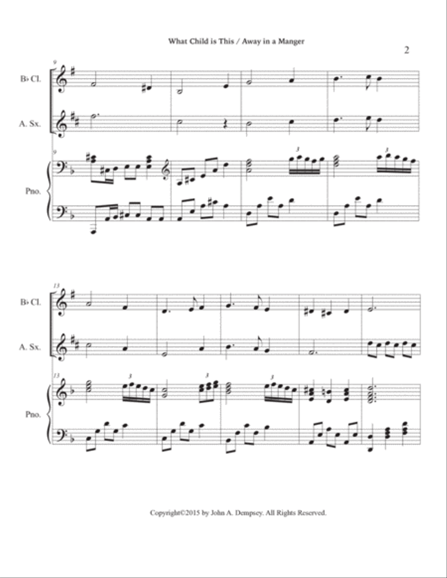 Christmas Medley (What Child is This / Away in a Manger): Trio for Clarinet, Alto Sax and Piano Small Ensemble scores gallery preview page 6