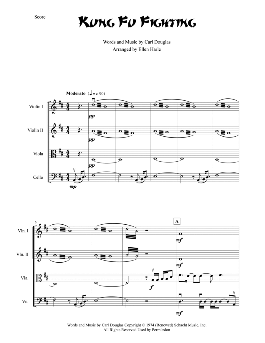 Kung Fu Fighting String Quartet scores gallery preview page 1