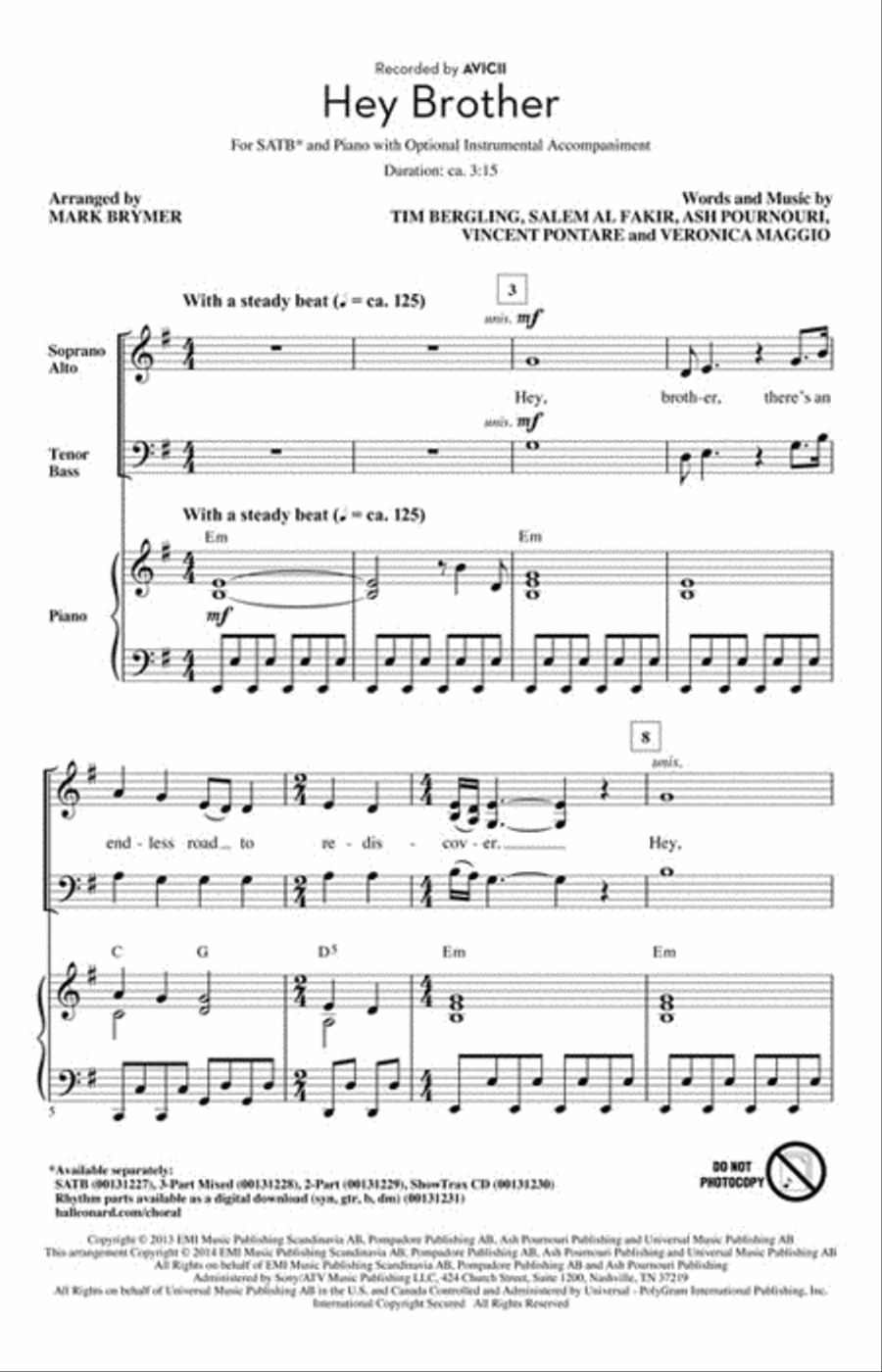 Hey Brother 4-Part scores gallery preview page 2