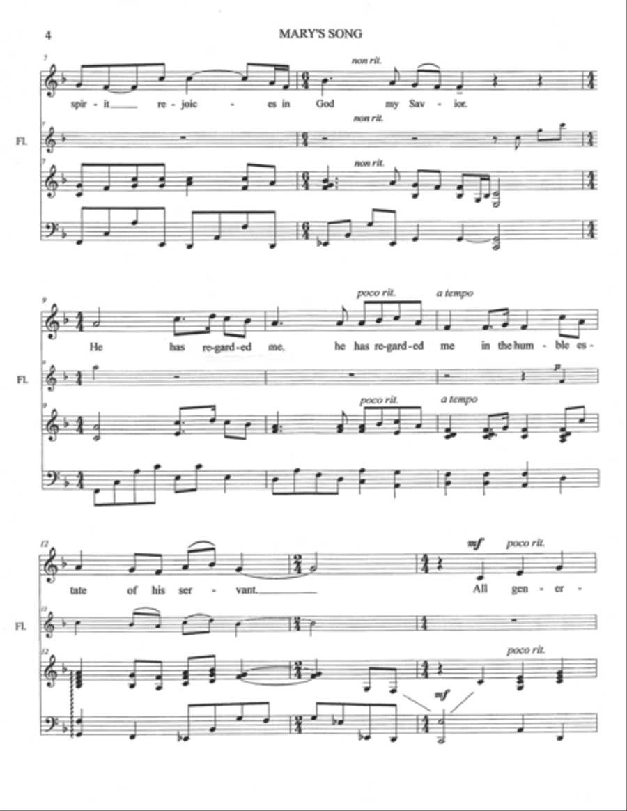 MARY'S SONG ~ Sop. solo, opt. flute Flute scores gallery preview page 4