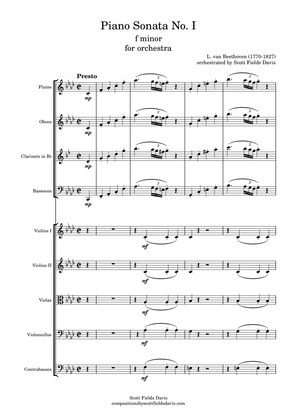 Book cover for Beethoven, Piano Sonata No. I, Movement I arranged for orchestra