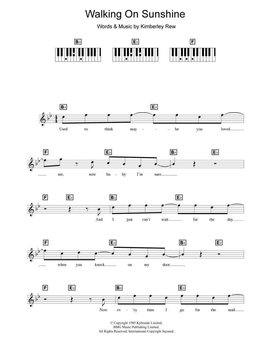 Walking On Sunshine Piano Solo scores gallery preview page 1