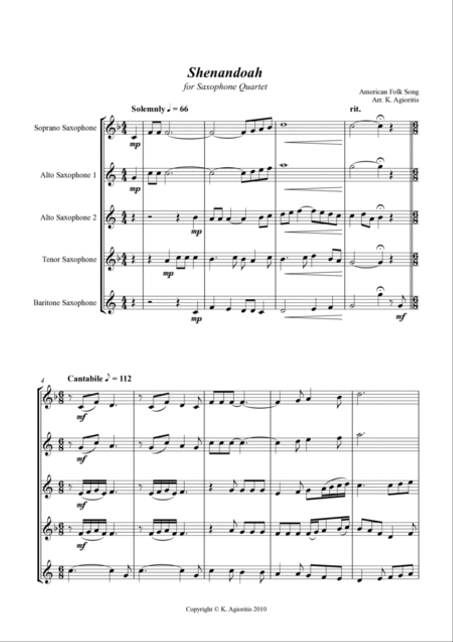 Shenandoah - for Saxophone Quartet Saxophone Quartet scores gallery preview page 4