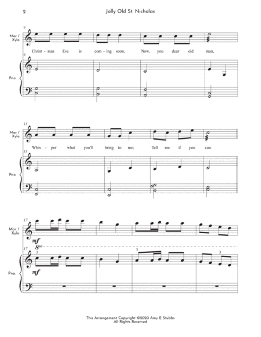 Jolly Old St. Nicholas Duet for Marimba / Xylophone and Piano