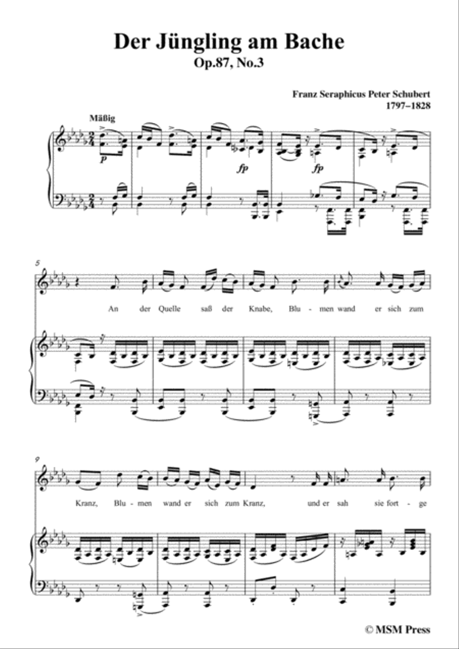 Schubert-Der Jüngling am Bache,Op.87 No.3,in b flat minor,for voice and piano Voice Solo scores gallery preview page 3