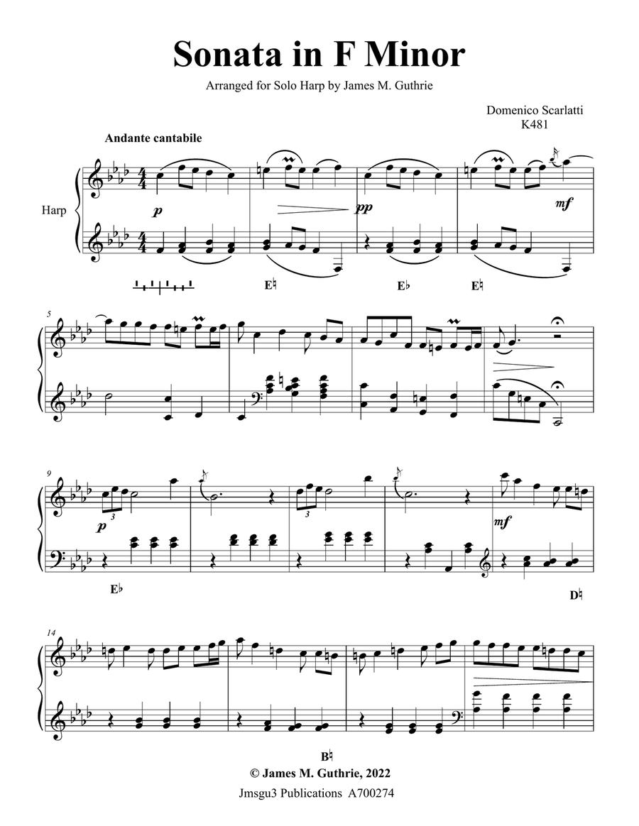 Scarlatti: Sonata K481 for Solo Harp