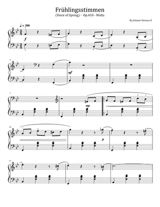 Book cover for Strauss - Frühlingsstimmen (Voice of Spring) - Op.410 - Waltz - Original With Fingered