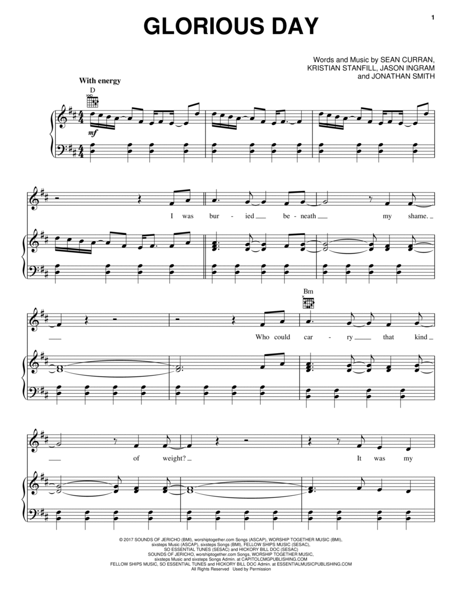 Glorious Day Piano, Vocal, Guitar scores gallery preview page 1