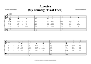 Book cover for America (My Country, 'Tis of Thee) - Easy Beginner Piano (note names and lyrics)