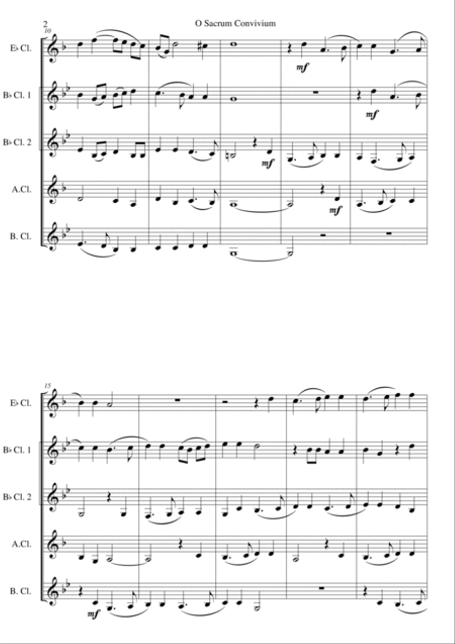 O Sacrum Convivium for clarinet quintet E flat, 2 B flats, alto and bass and optional Basset horn Clarinet Quintet scores gallery preview page 2
