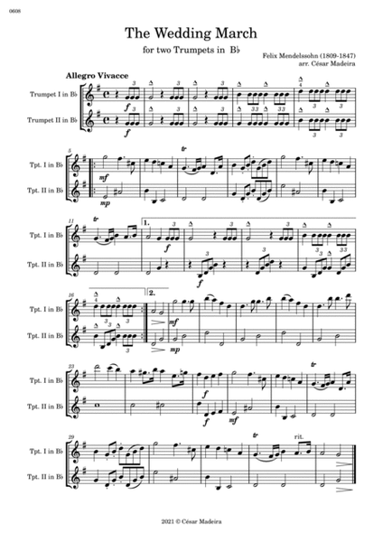 The Wedding March - Trumpet Duet (Full Score and Parts) image number null