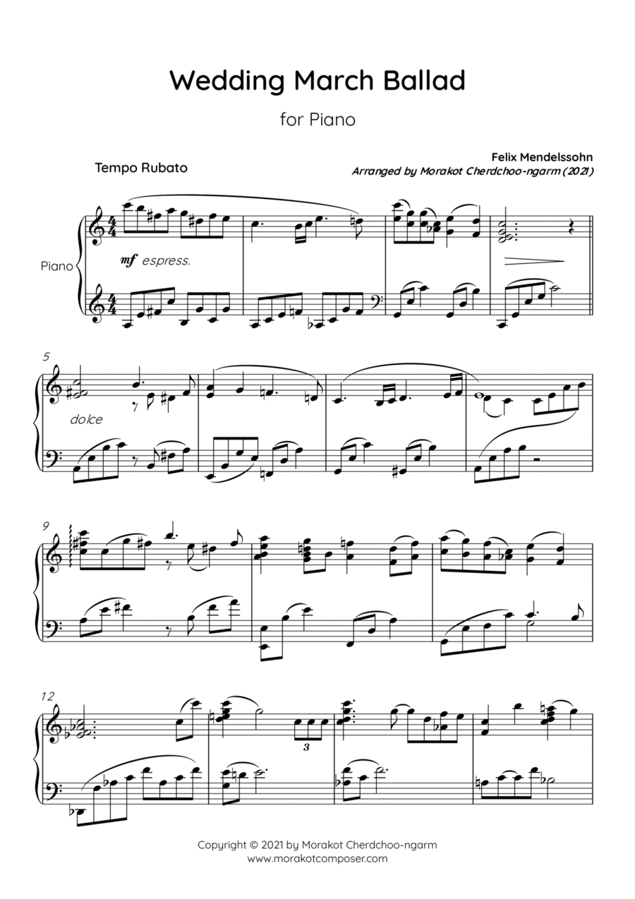 Wedding March (BALLADE Piano Version) Piano Solo scores gallery preview page 1