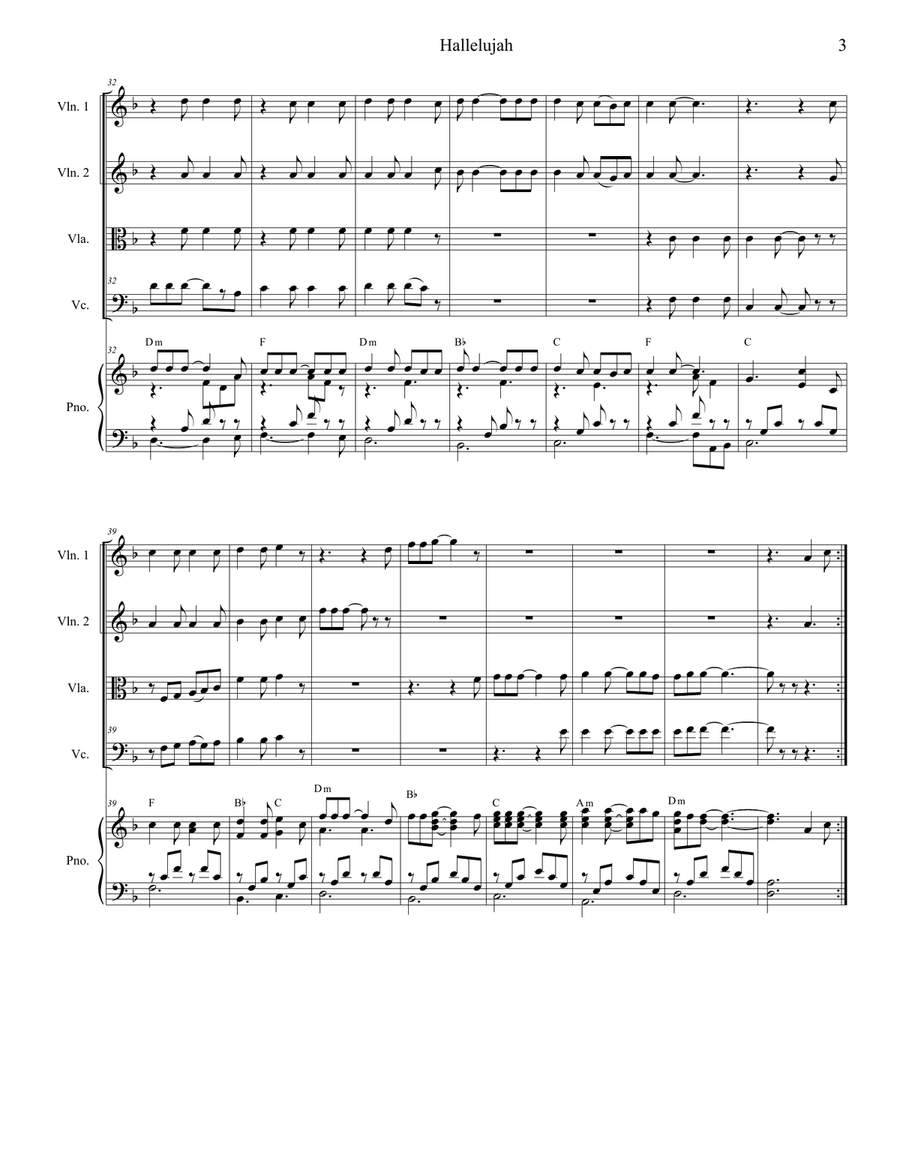 Hallelujah Hallelujah Piano Quintet scores gallery preview page 3