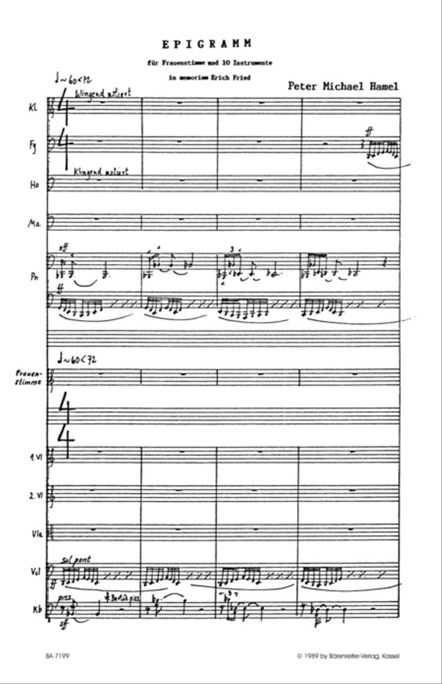 Epigramm for Female Voice and 10 Instruments Orchestra scores gallery preview page 2