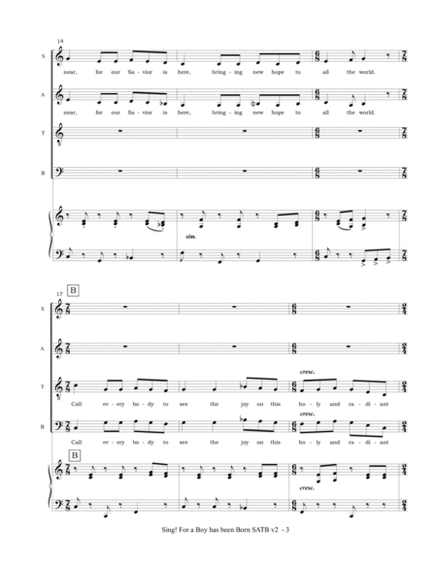 Sing! For a Boy Has Been Born (SATB choir and piano) image number null