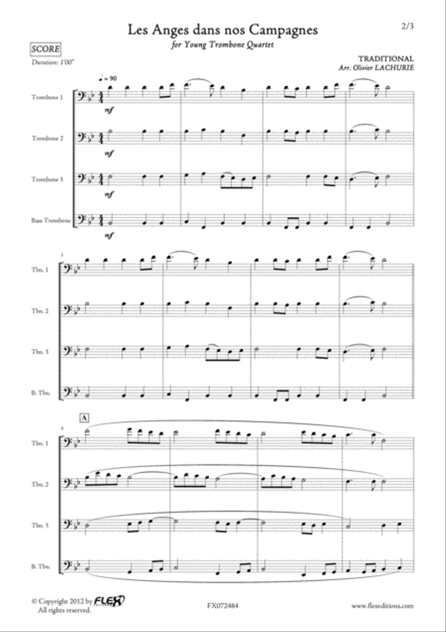 Les Anges dans nos Campagnes Trombone Quartet scores gallery preview page 2