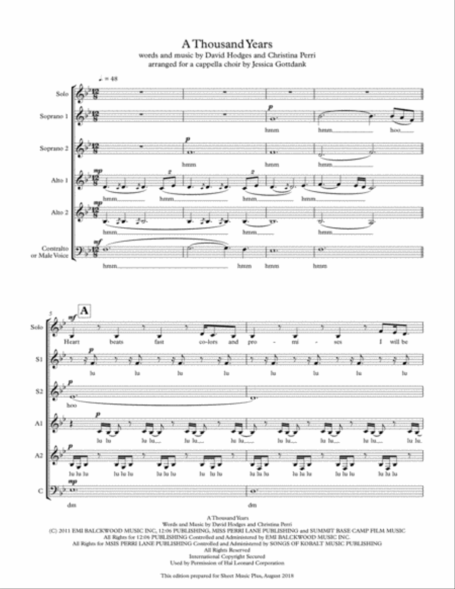 A Thousand Years SSAA scores gallery preview page 1