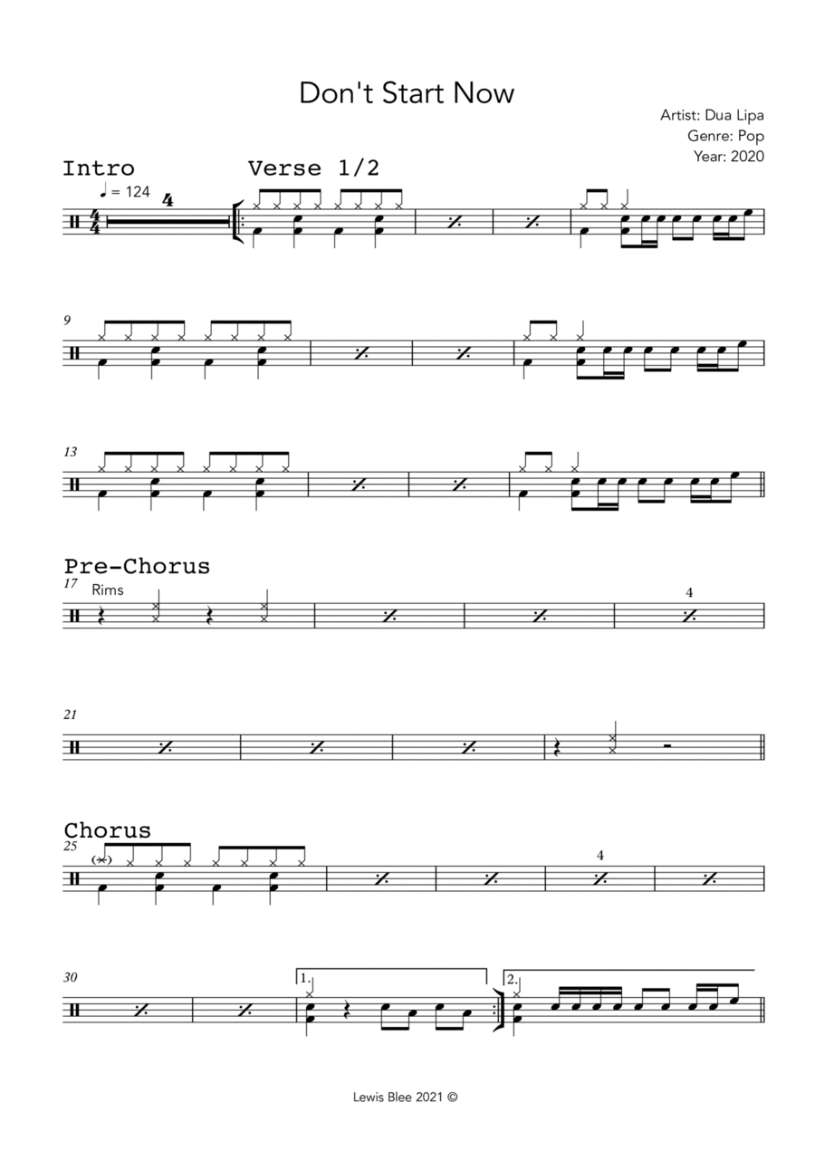 Don't Start Now Don't Start Now Drum Set scores gallery preview page 1