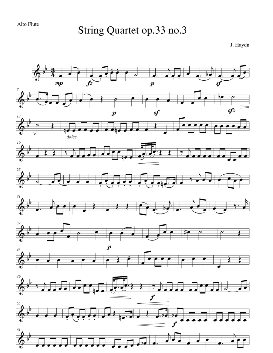 Joseph Haydn. String Quartet in C major 'The Bird', Op 33 No