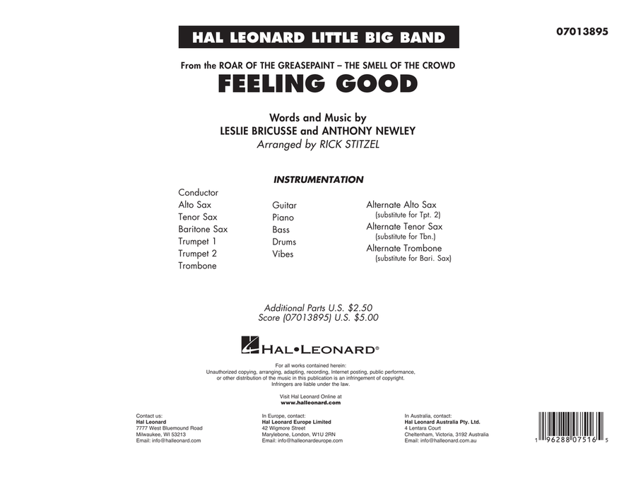 Feeling Good (arr. Rick Stitzel) - Full Score Jazz Ensemble scores gallery preview page 1