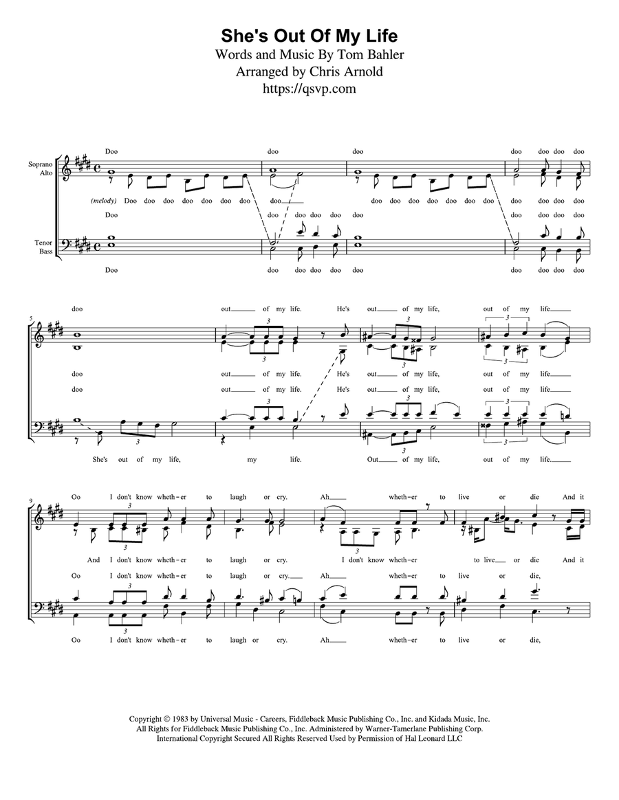 She's Out Of My Life 4-Part scores gallery preview page 1