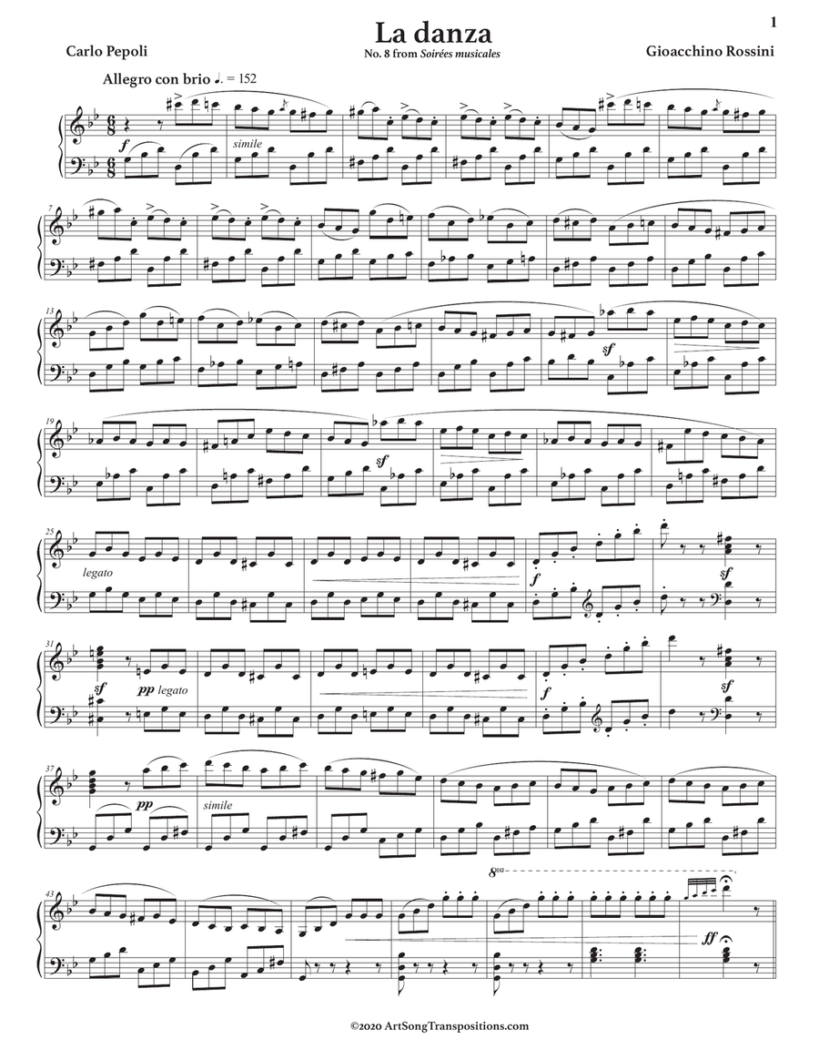 ROSSINI: La danza (transposed to G minor) Piano, Vocal scores gallery preview page 2