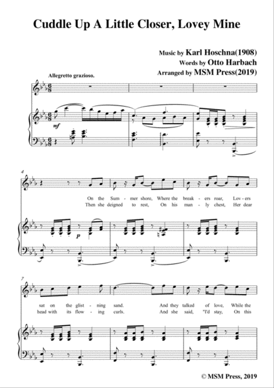 Karl Hoschna-Cuddle Up A Little Closer,Lovey Mine,in E flat Major,for Voice&Pno Voice scores gallery preview page 3