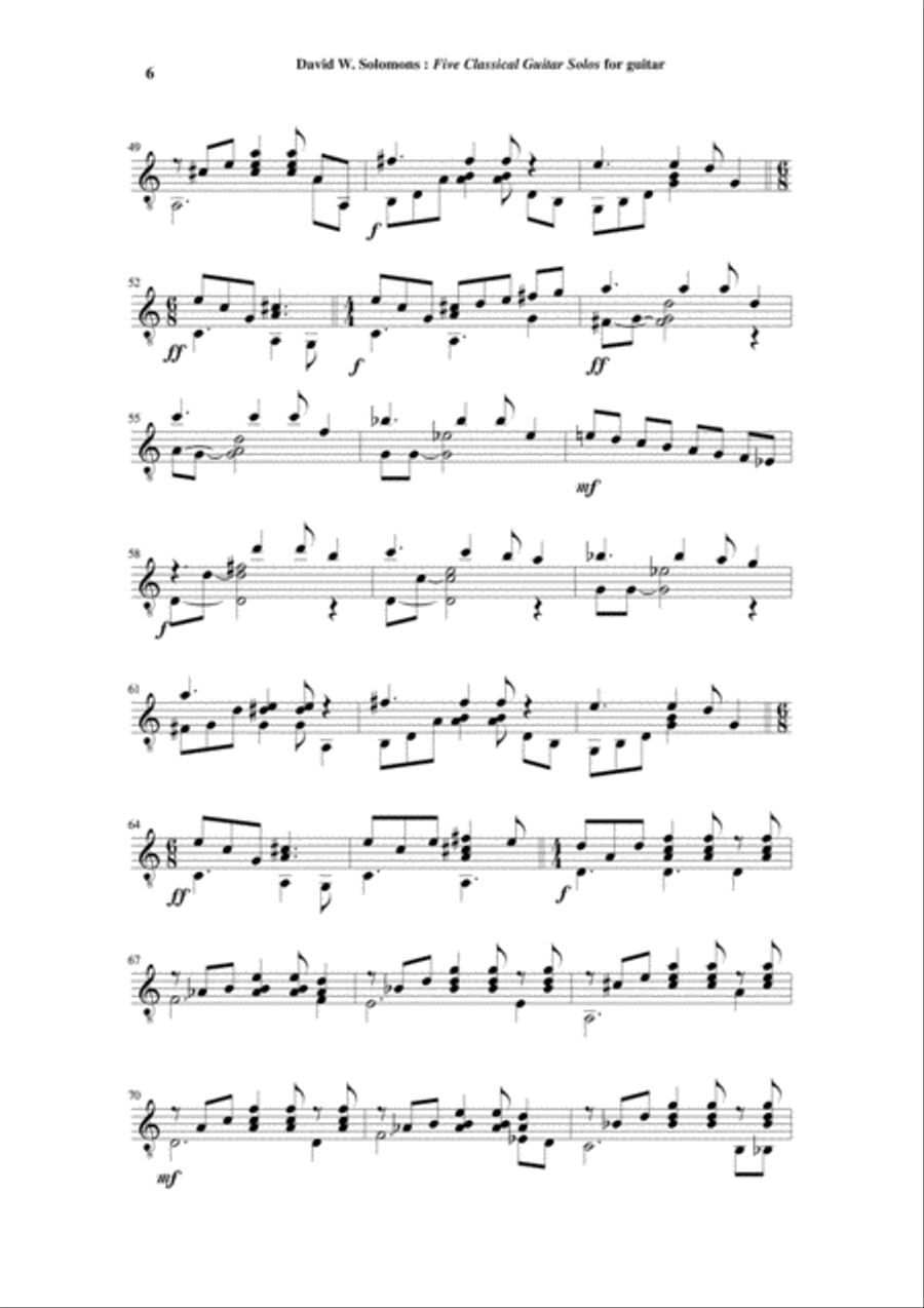 David W. Solomons: Five Classical Guitar Solos for guitar Acoustic Guitar scores gallery preview page 6