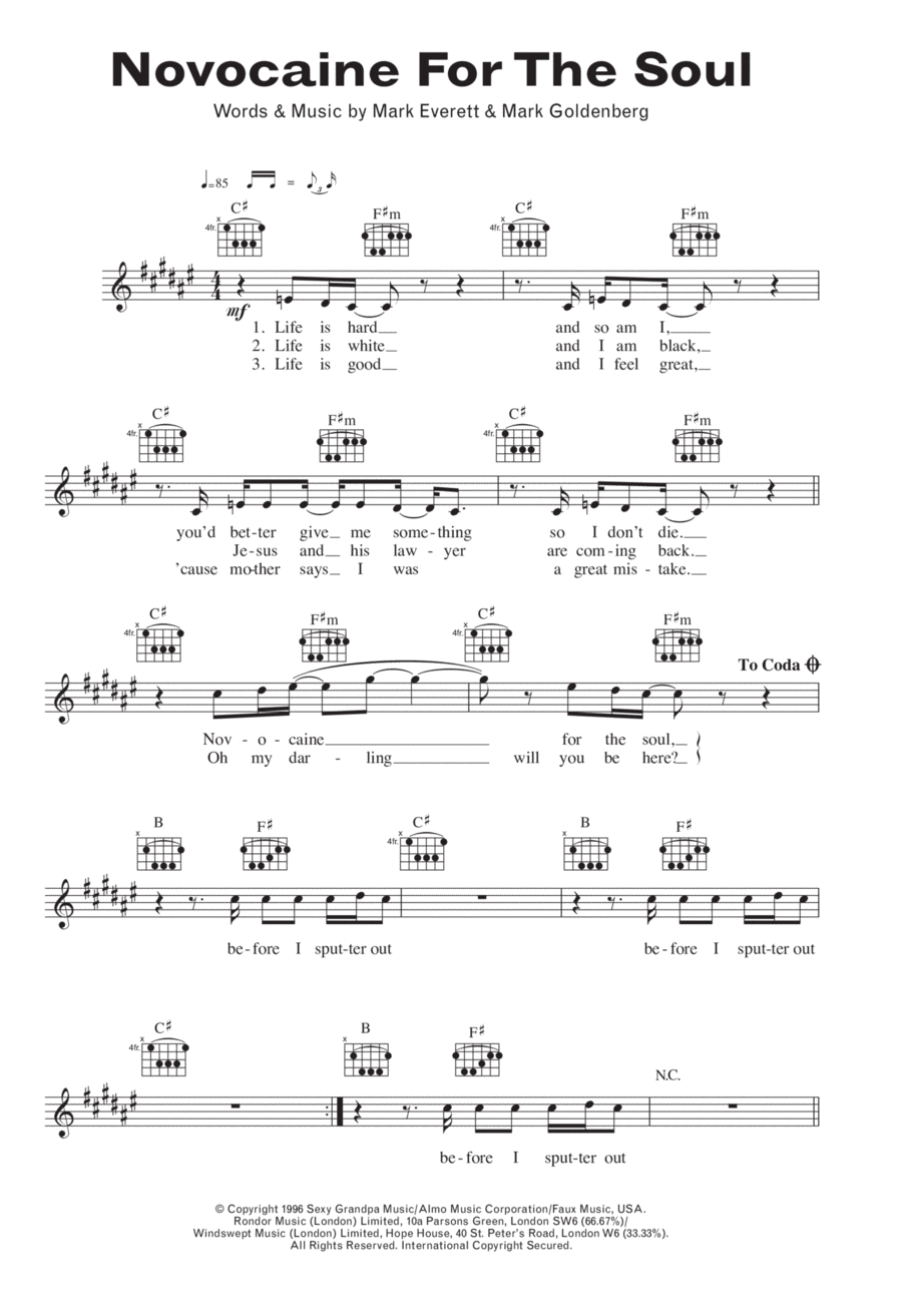 Novocaine For The Soul Piano scores gallery preview page 1