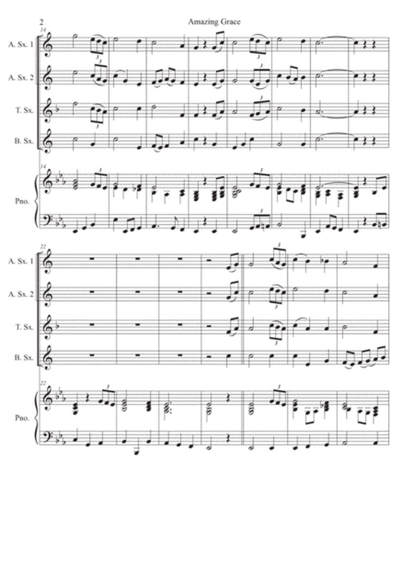 Amazing Grace - Saxophone Quartet with optional Piano Accompaniment image number null