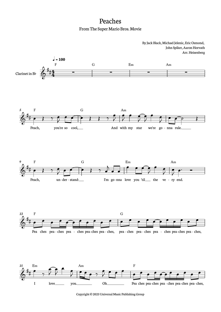 Peaches Peaches B-Flat Clarinet scores gallery preview page 1