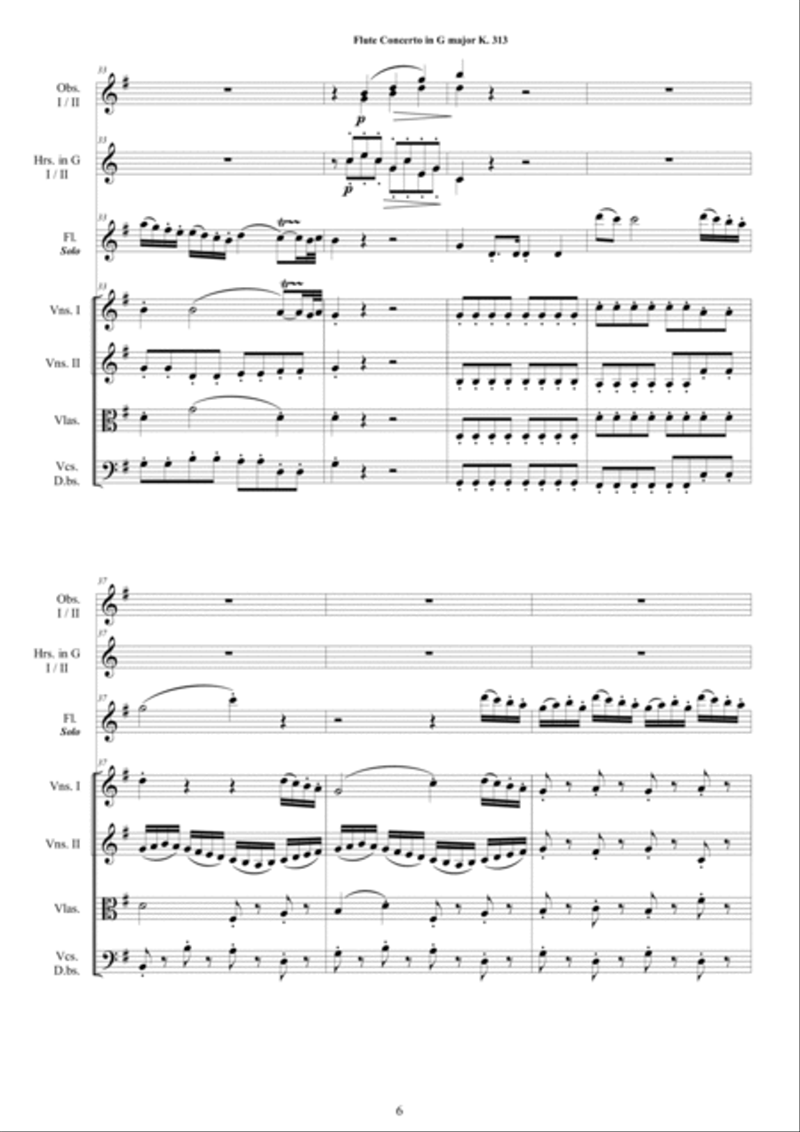 Mozart - Flute Concerto in G major K 313 for Flute and Orchestra - Score and Parts Chamber Orchestra scores gallery preview page 6