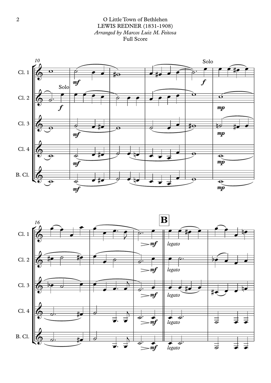 O Little Town of Bethlehem - Clarinet Quintet Clarinet Quintet scores gallery preview page 4