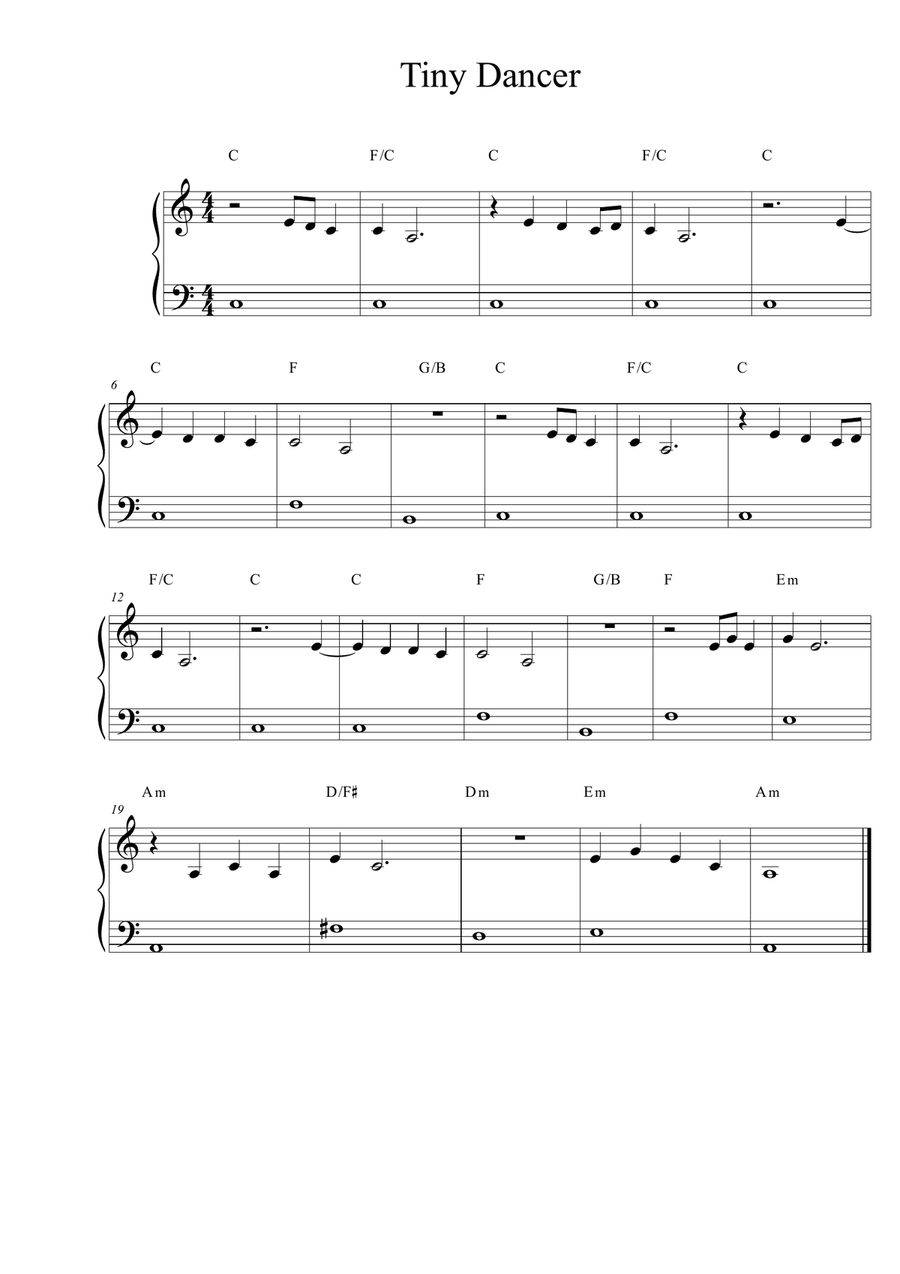 Tiny Dancer Easy Piano scores gallery preview page 1