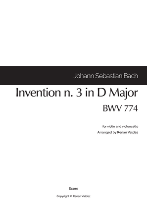 Book cover for Invention n. 3 in D Major, BWV 774 (for violin and violoncello)