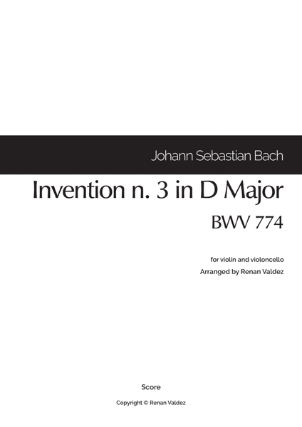 Invention n. 3 in D Major, BWV 774 (for violin and violoncello) image number null