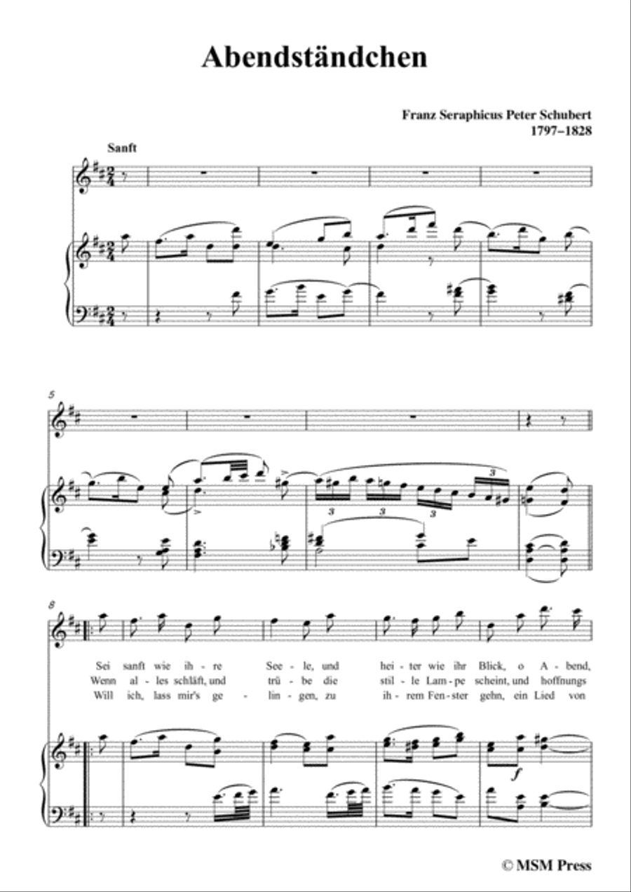 Schubert-Abendständchen,in D Major,for Voice&Piano Voice scores gallery preview page 3