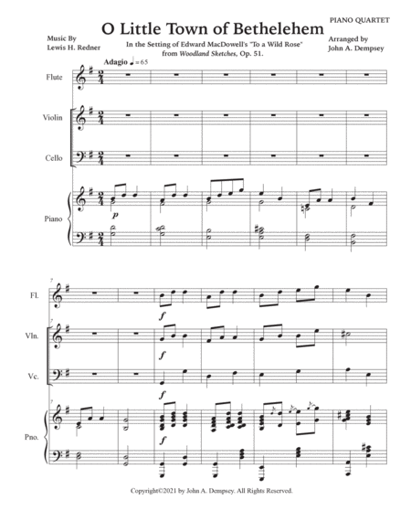O Little Town of Bethlehem (Quartet for Flute, Violin, Cello and Piano) image number null