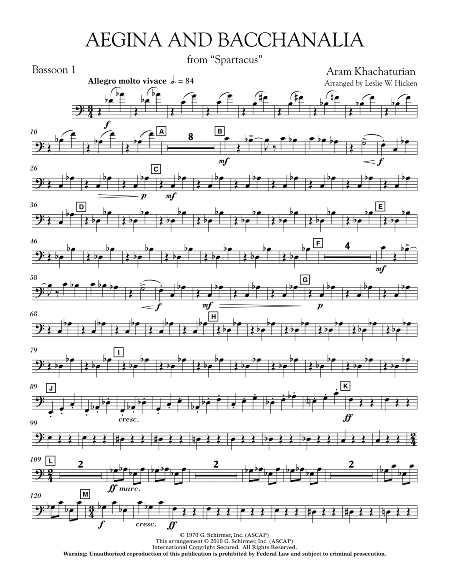 Aegina and Bacchanalia (from Spartacus) - Bassoon 1 Bassoon scores gallery preview page 1