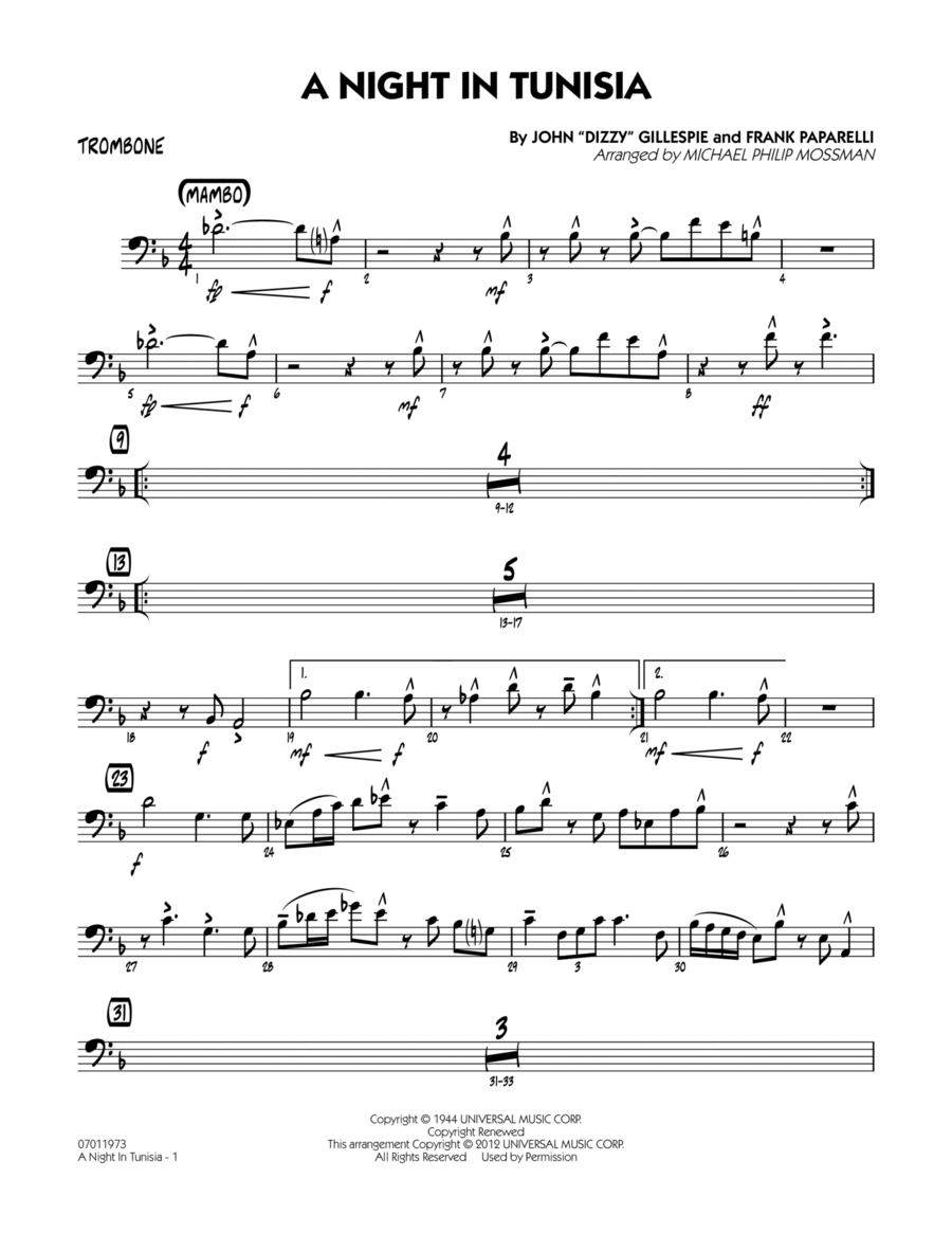 A Night In Tunisia - Trombone Jazz Ensemble scores gallery preview page 1