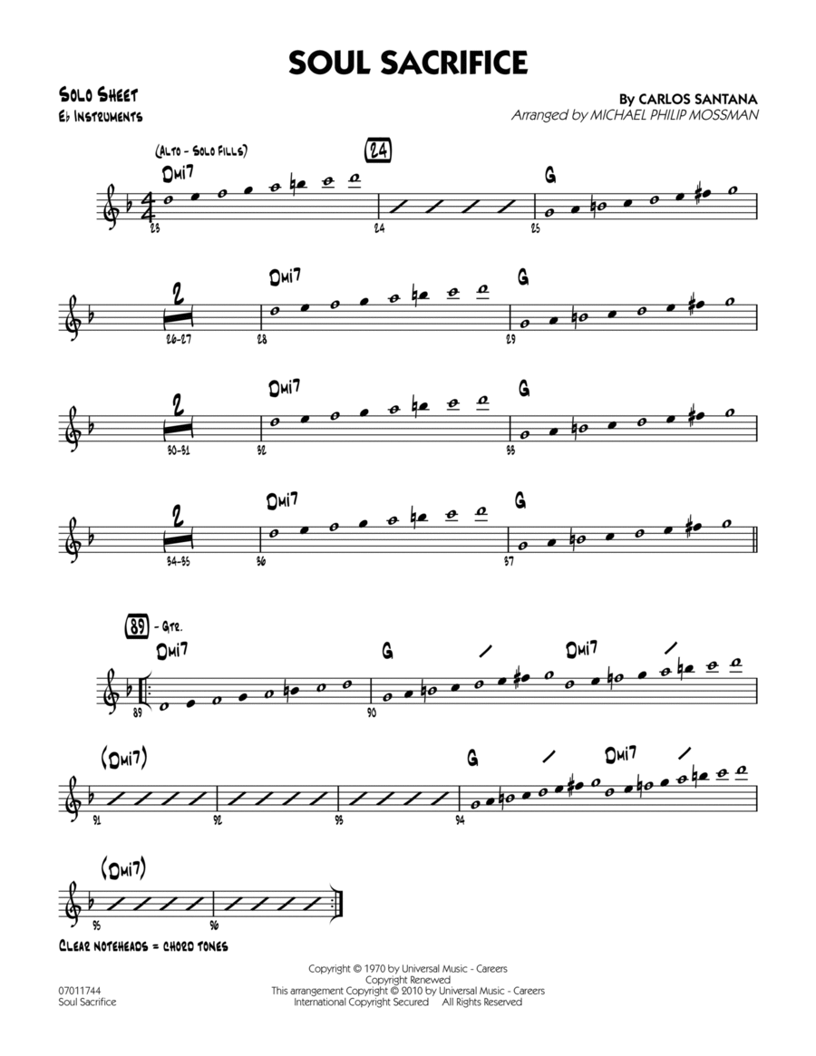 Soul Sacrifice - Eb Solo Sheet