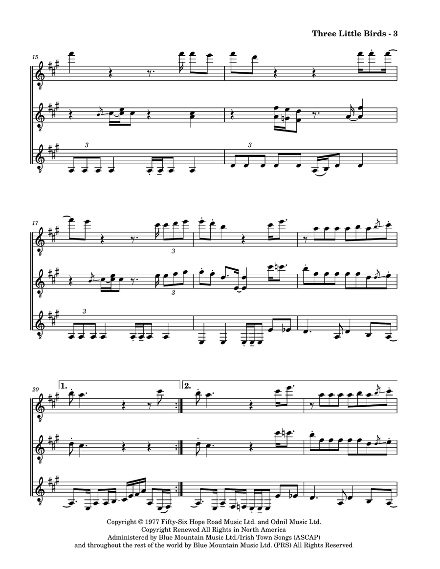 Three Little Birds Guitar Ensemble scores gallery preview page 5