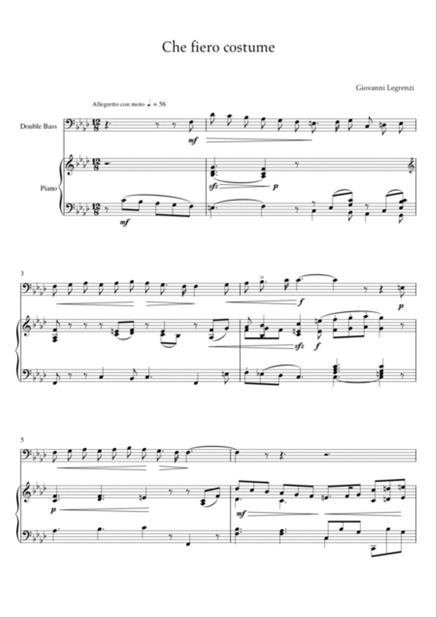 Legrenzi - Che fiero costume (Piano and Double Bass) Small Ensemble scores gallery preview page 2