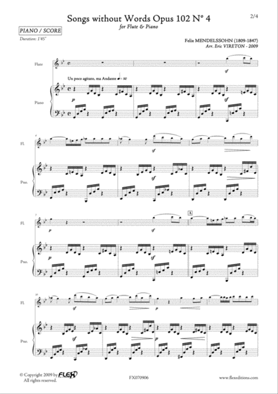 Songs without Words Opus 102 No. 4 Flute Solo scores gallery preview page 2