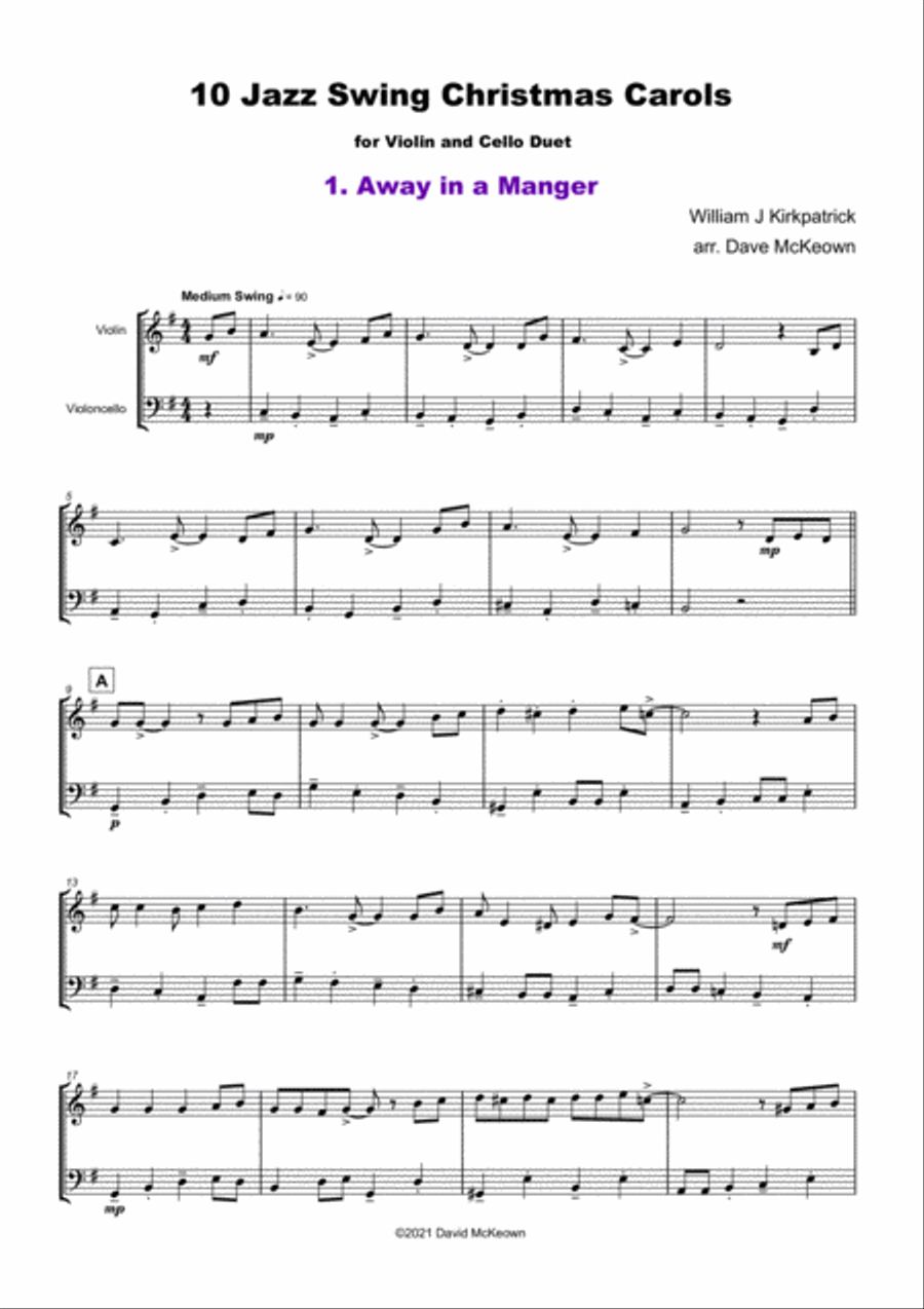 10 Jazz Swing Carols for Violin and Cello Duet String Duet scores gallery preview page 3