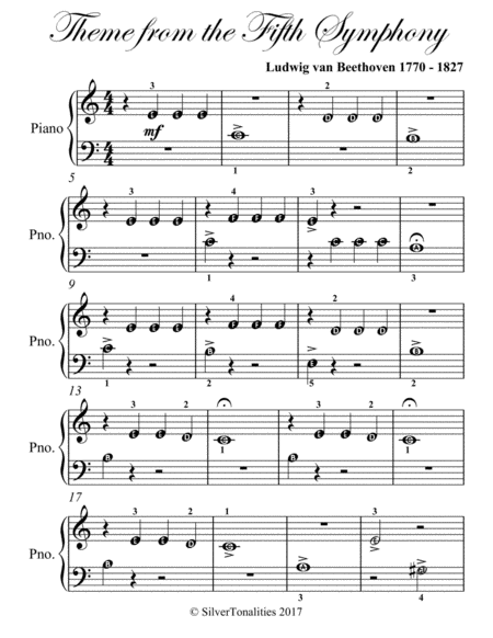 Theme from the Fifth Symphony Beginner Piano Sheet Music