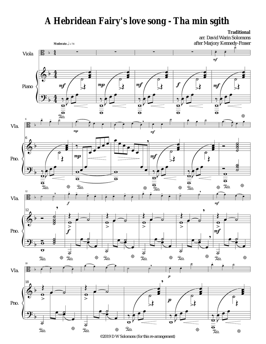 Hebridean fairy's love song (Tha Mi sgith) arranged for viola and piano Piano scores gallery preview page 1