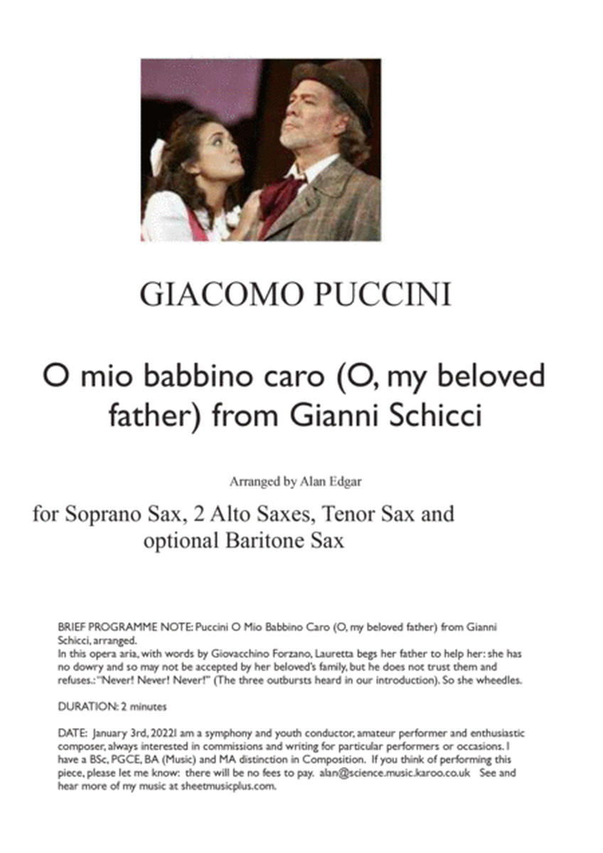 PUCCINI O MIO BABBINO CARO (O, my beloved father) from Gianni Schicci, by G Puccini, arranged as Sax image number null